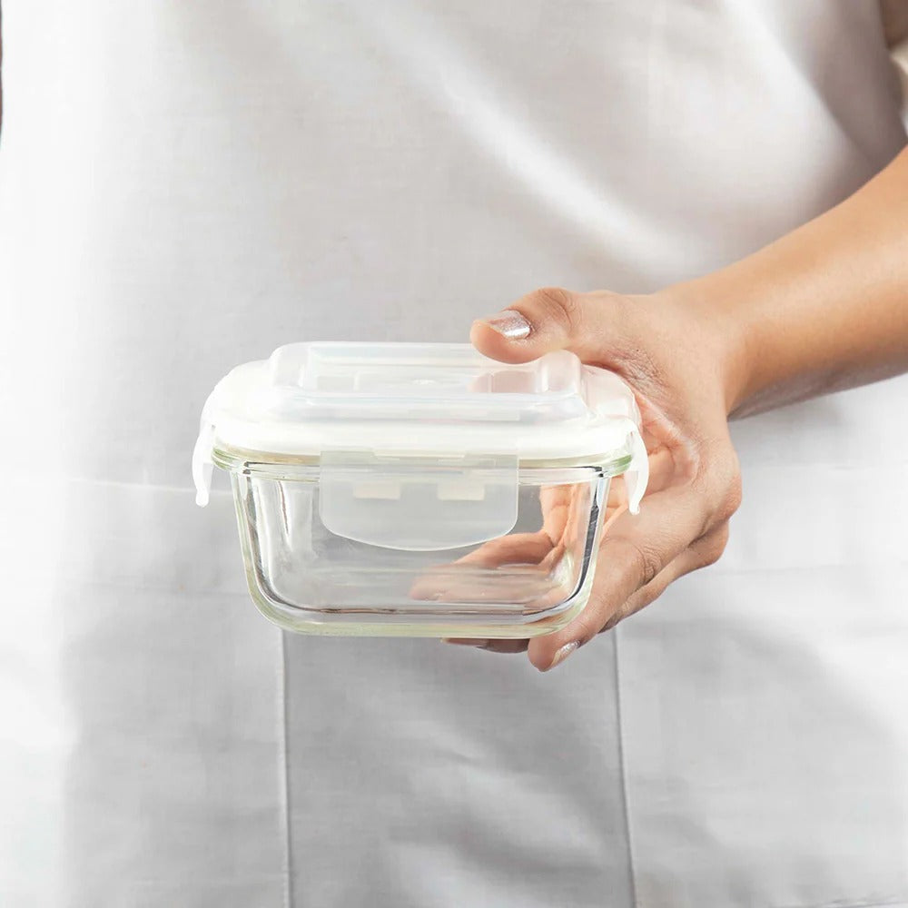 Borosil Grace Navy Glass Lunchbox Square Set of 2 Tall