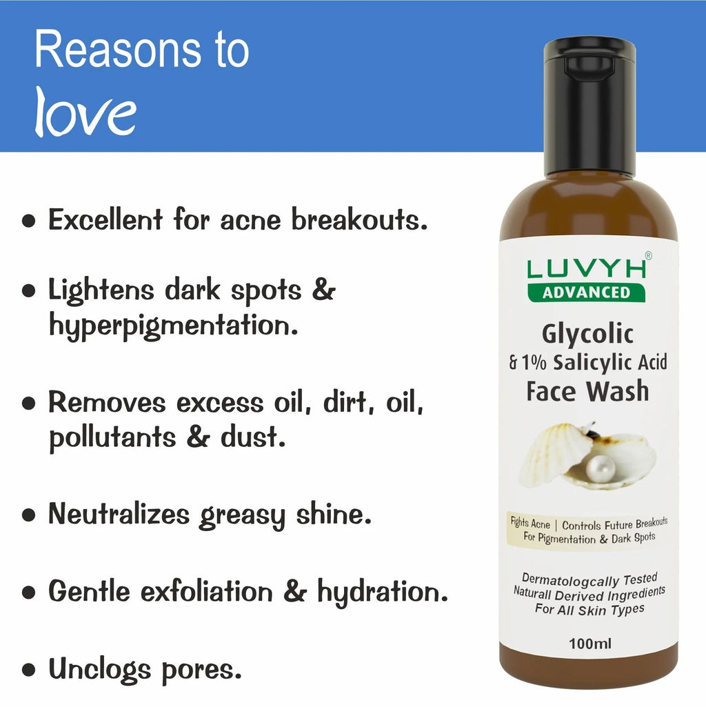 LuvYH Glycolic & 1% Salicylic Acid Face Wash - 100ml