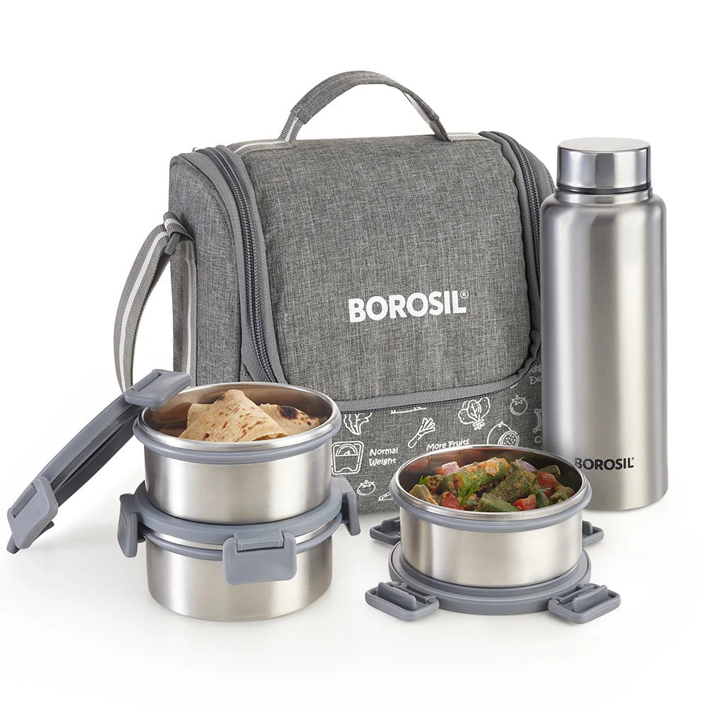 Borosil Slate Stainless Steel Lunchbox with SS Bottle