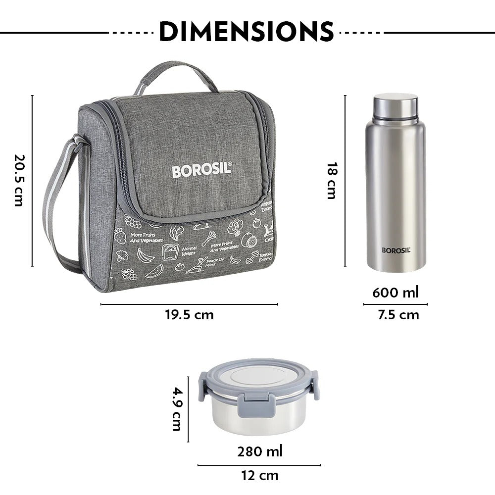 Borosil Slate Stainless Steel Lunchbox with SS Bottle