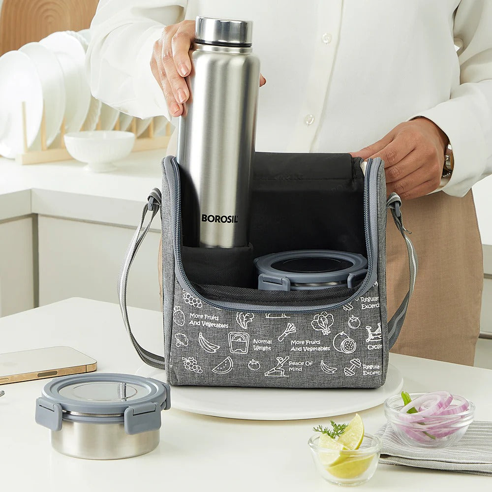 Borosil Slate Stainless Steel Lunchbox with SS Bottle