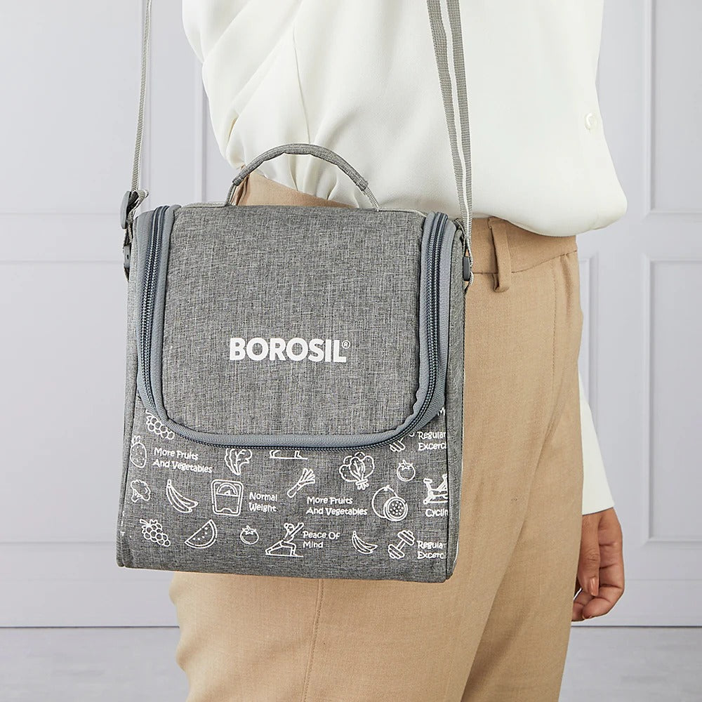 Borosil Slate Stainless Steel Lunchbox with SS Bottle