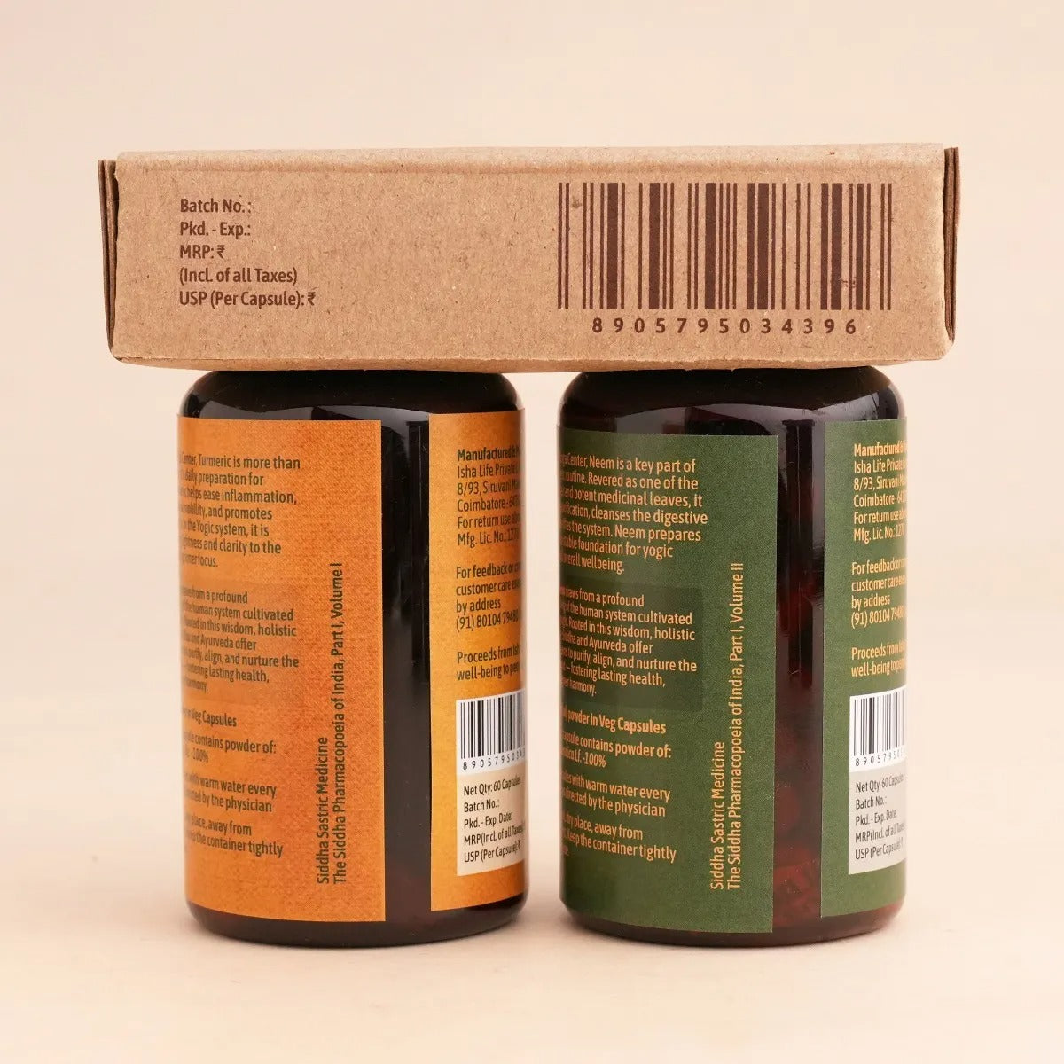 Isha Life Neem and Turmeric Capsules - 60 Caps Each