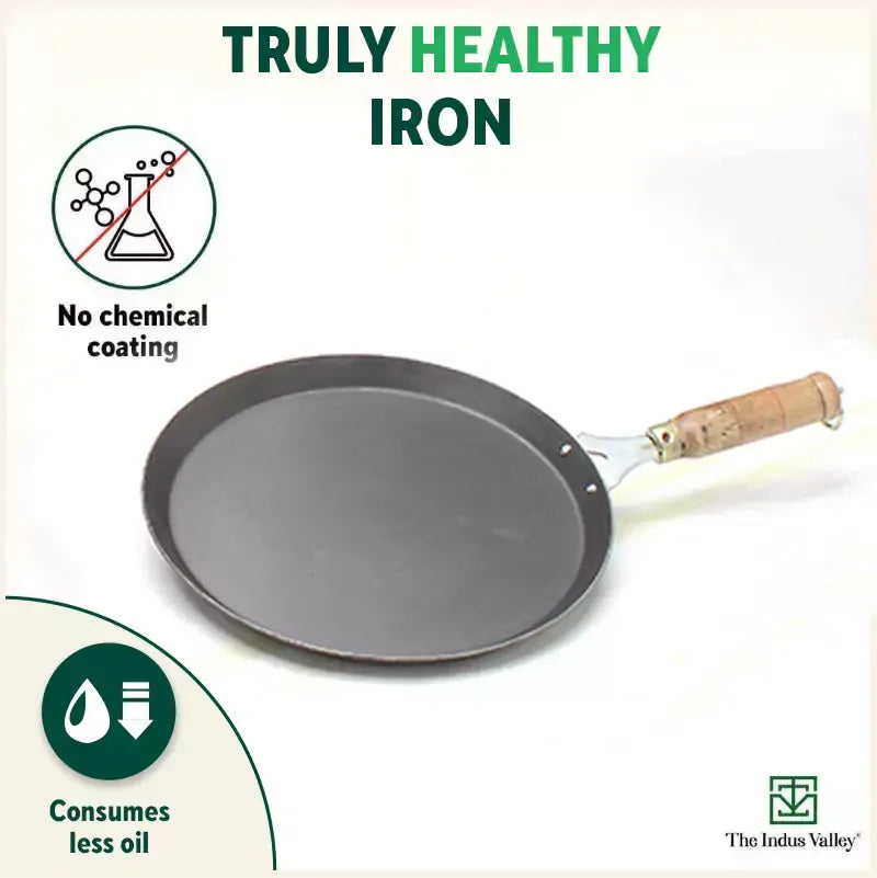 The Indus Valley 100% Pure Iron Cookware Set - Tawa + Fry Pan + Kadai + Free Tadka Pan