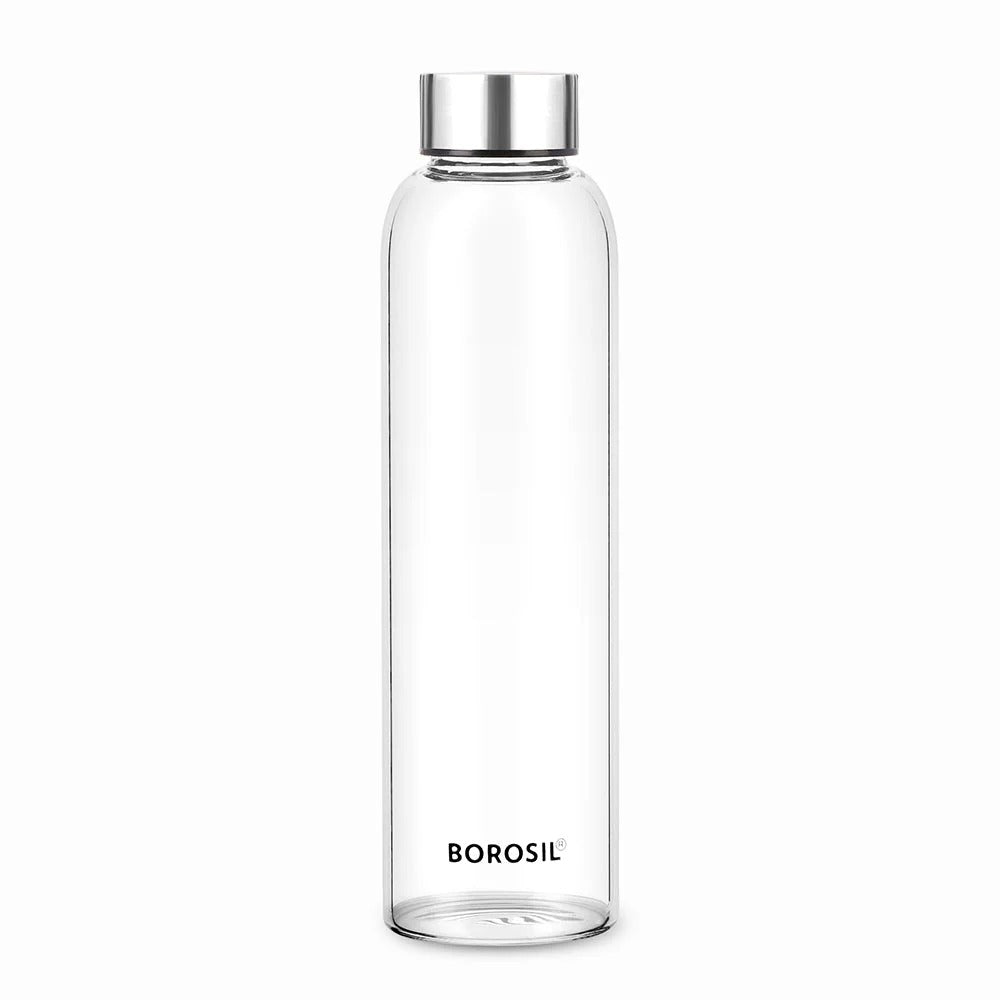 Borosil Crysto Slim Glass Bottle Steel Lid 550ml