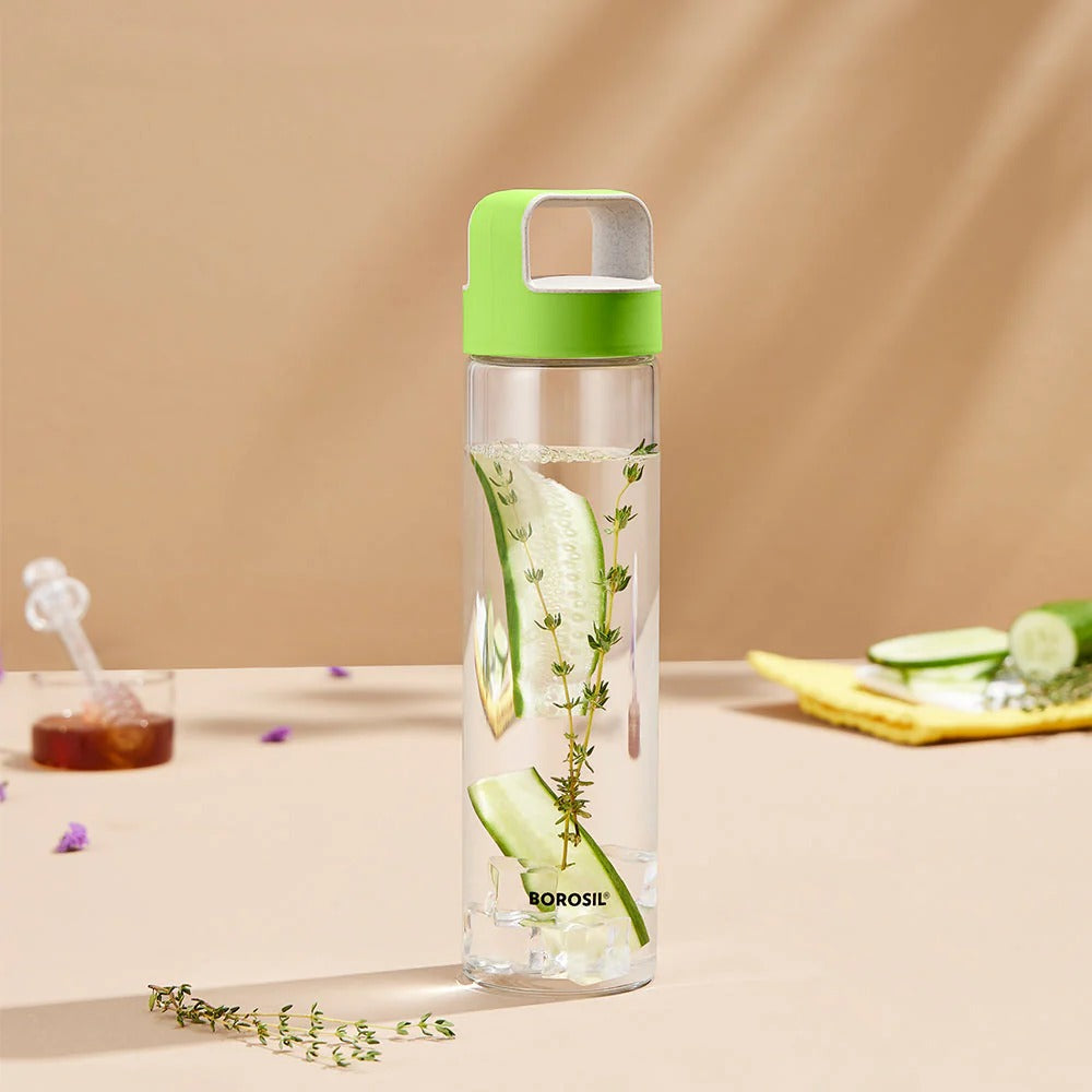 Borosil Neo Borosilicate Glass Water Bottle Green 1L