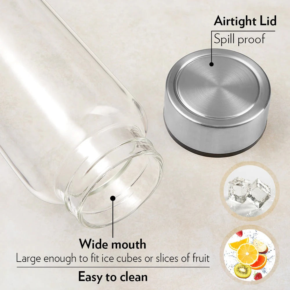 Borosil Neo Borosilicate Glass Water Bottle Silver 550ml