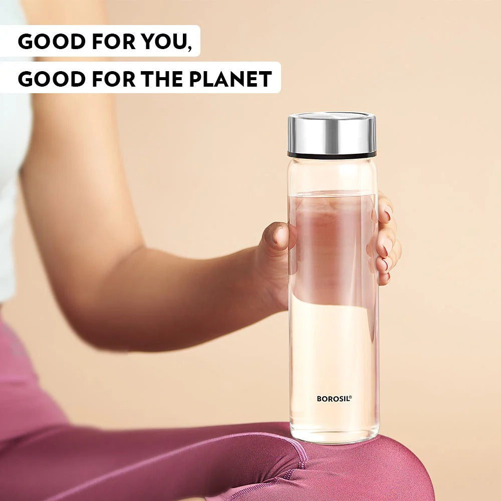 Borosil Neo Borosilicate Glass Water Bottle Silver 550ml