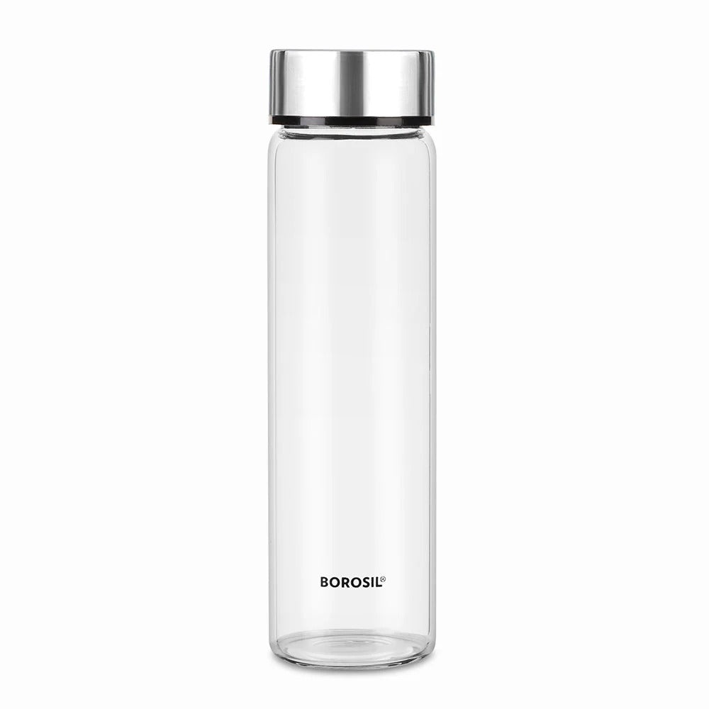 Borosil Neo Borosilicate Glass Water Bottle Silver 550ml
