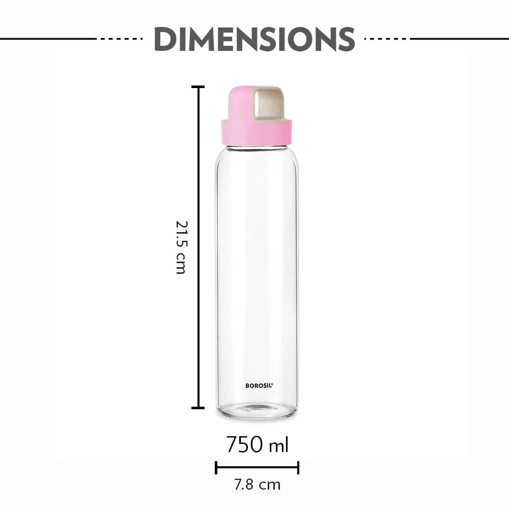Borosil Crysto Glass Water Bottle Pink Lid