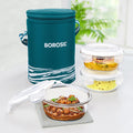 Borosil Steller Glass Tiffin Office Lunch Box Bag 400ml×3