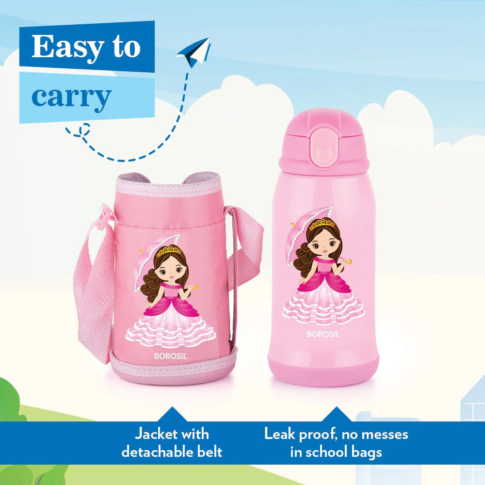 Borosil Hydra Steel Kids Water Bottle School Princess