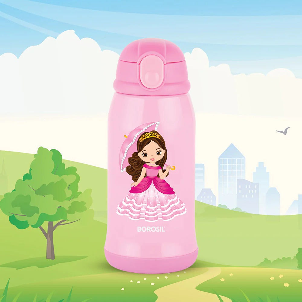 Borosil Hydra Steel Kids Water Bottle School Princess
