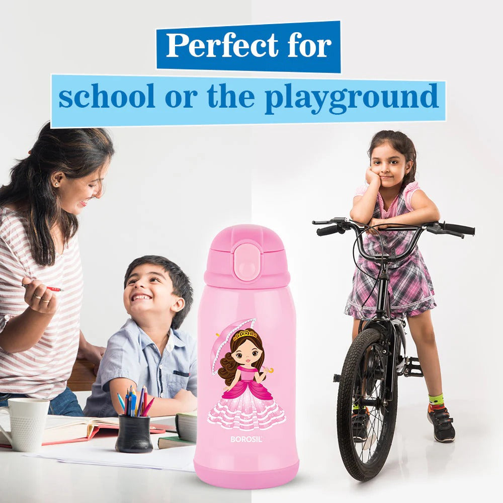 Borosil Hydra Steel Kids Water Bottle School Princess