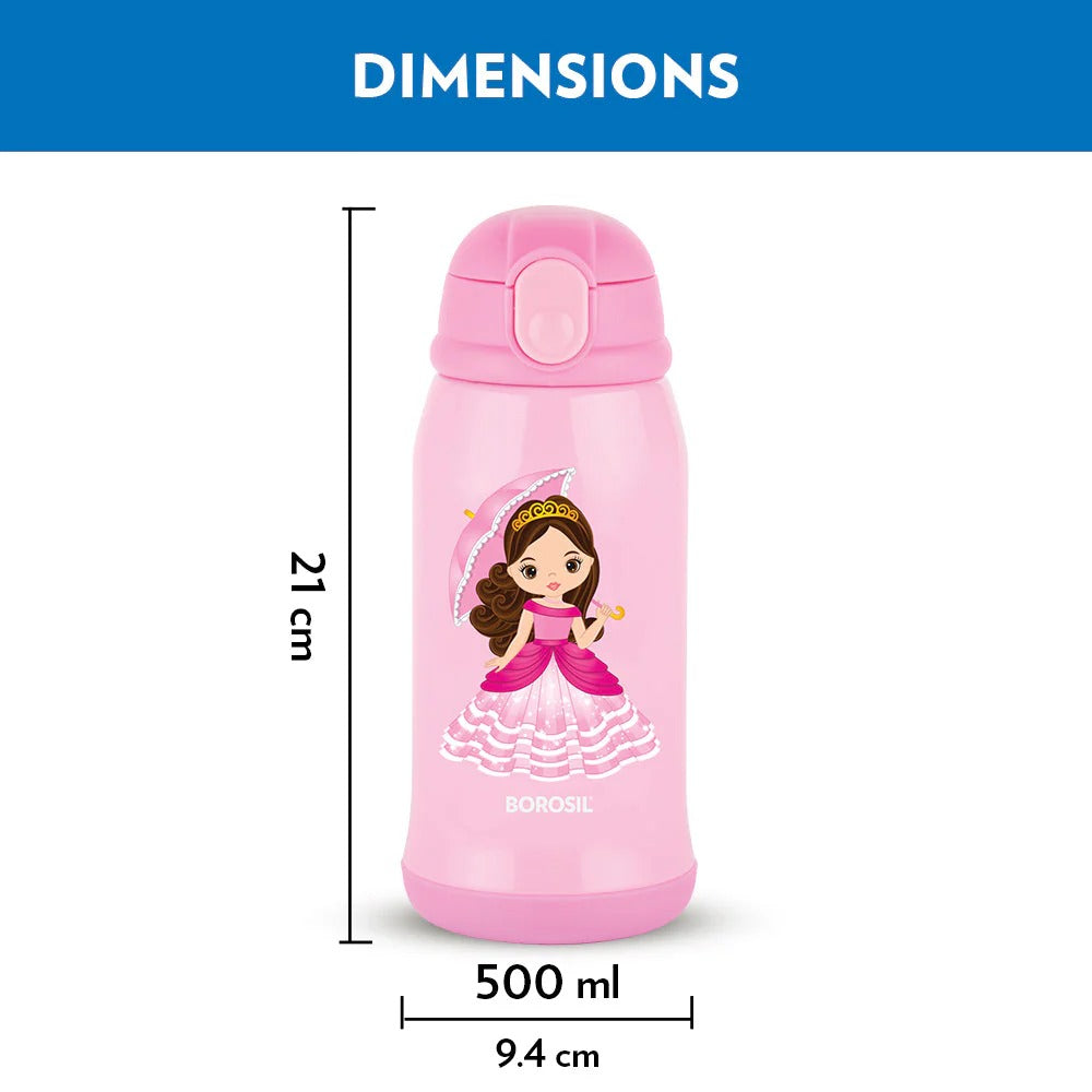 Borosil Hydra Steel Kids Water Bottle School Princess