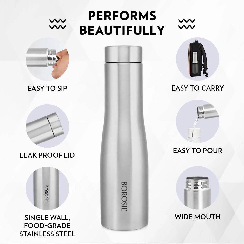 Borosil Swan Stainless Steel Single Wall Bottle 1L