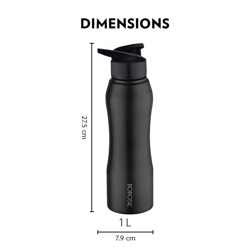 Borosil Grip N Sip Black Water Bottle