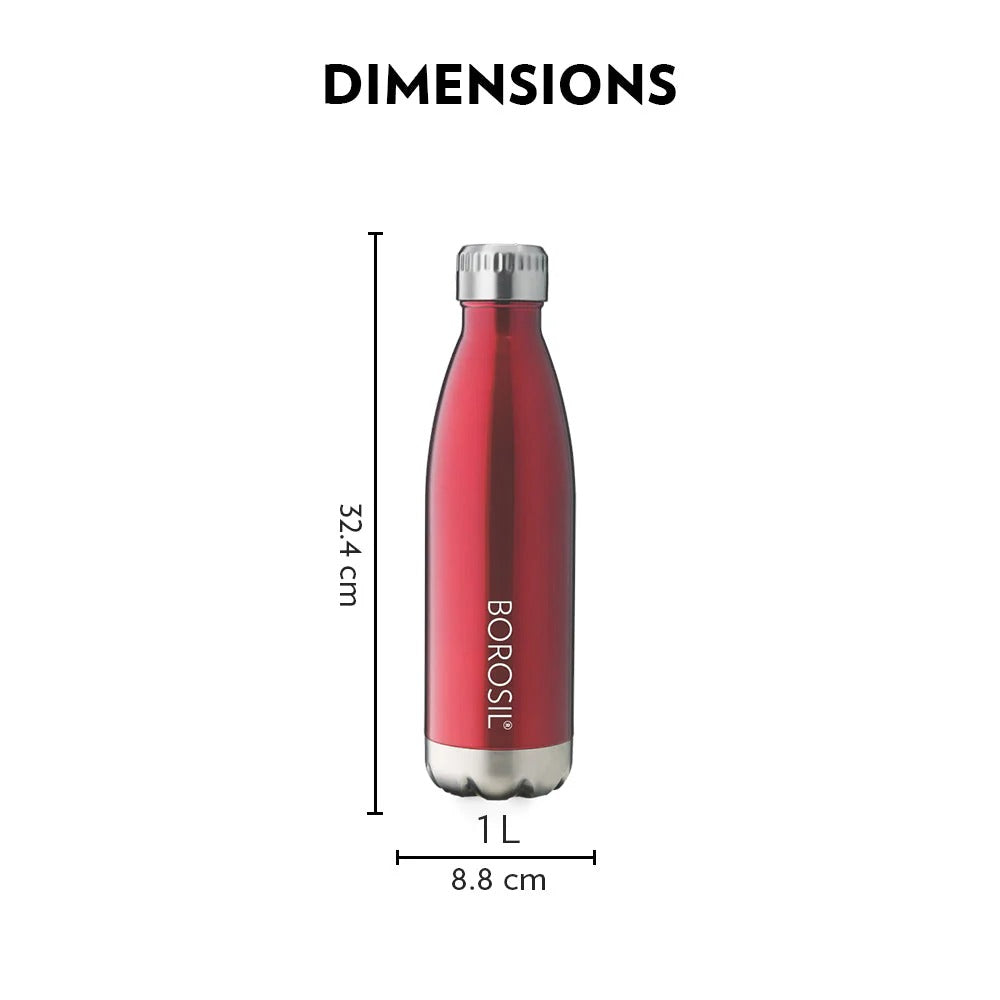 Borosil Hydra Thermoflask Water Bottle Trans Red 1L