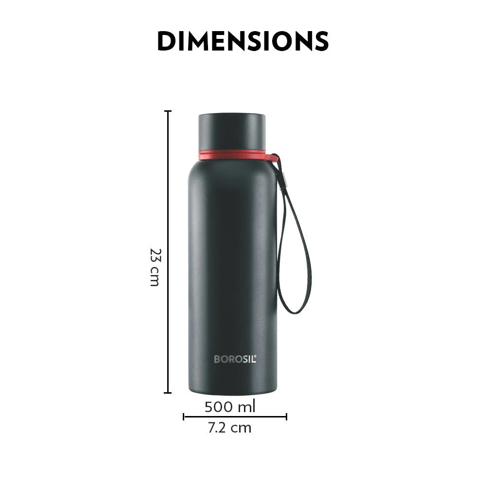 Borosil Hydra Thermoflask Water Bottle Trek Black 500ml