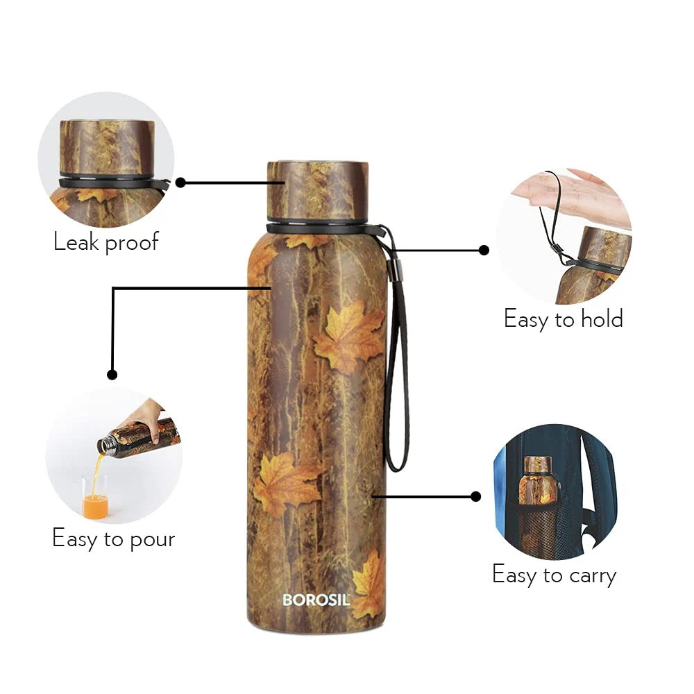 Borosil Hydra Thermoflask Steel Water Bottle Trek Maple