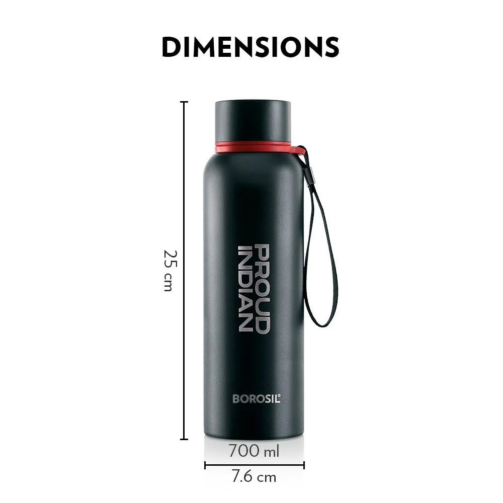 Borosil Hydra Thermoflask Trek Black Proud Indian Edition 700ml