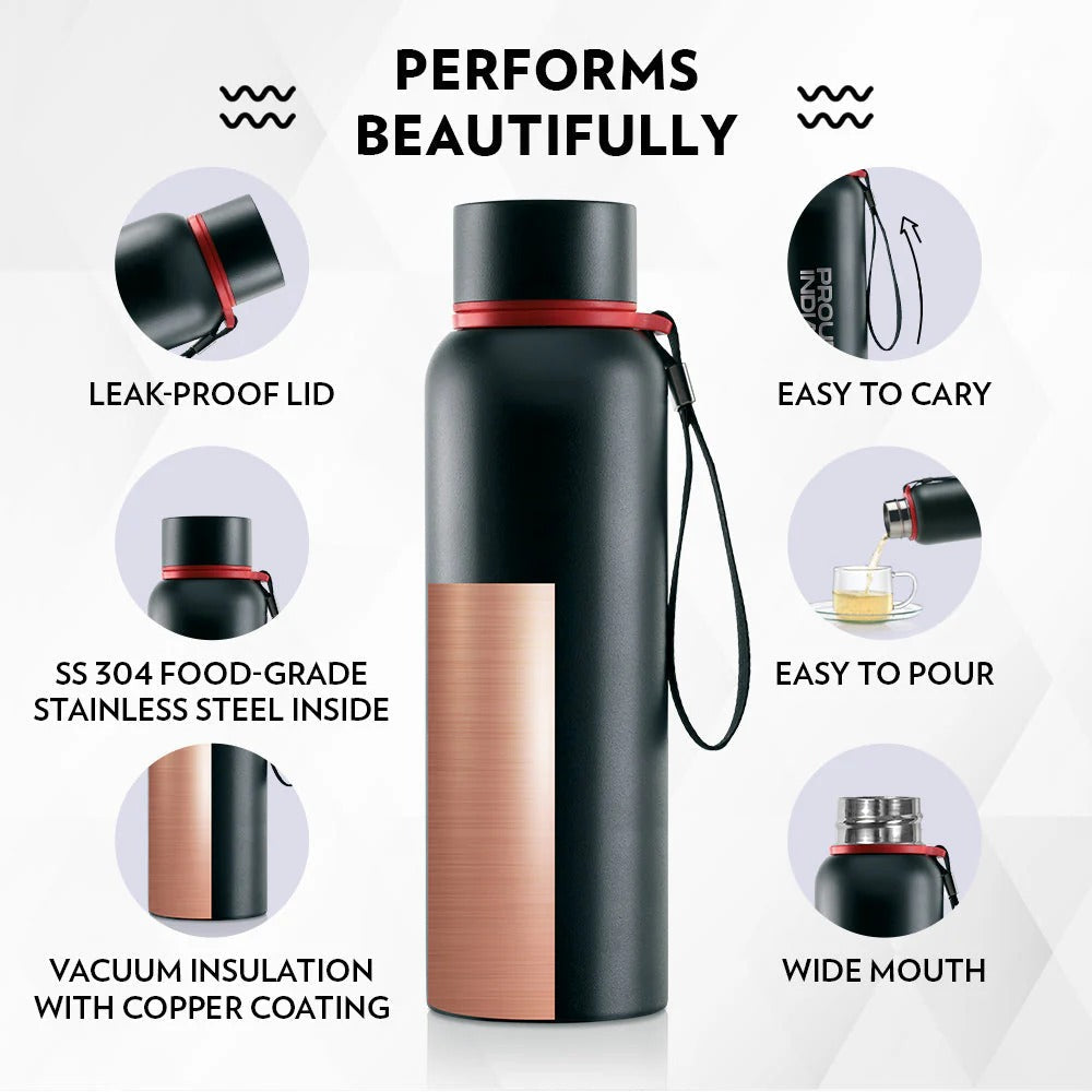 Borosil Hydra Thermoflask Trek Black Proud Indian Edition 700ml