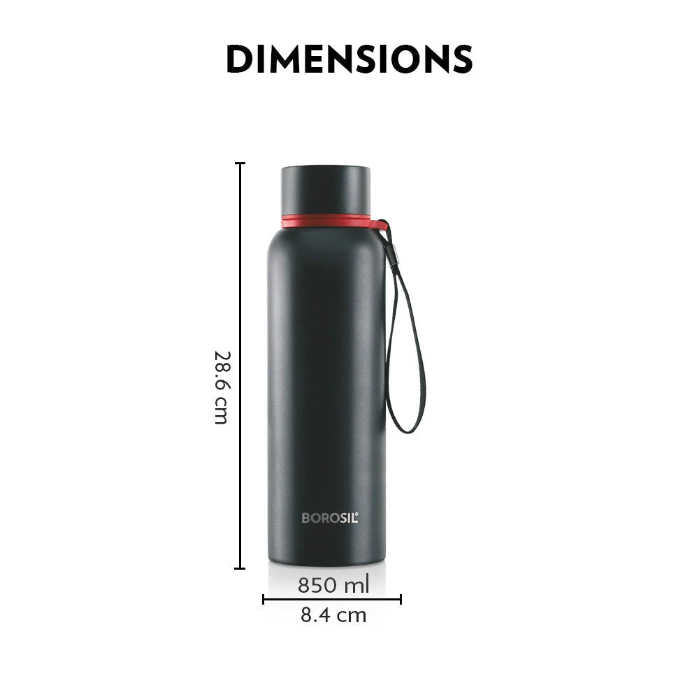 Borosil Hydra Thermoflask Water Bottle Trek Black 850ml