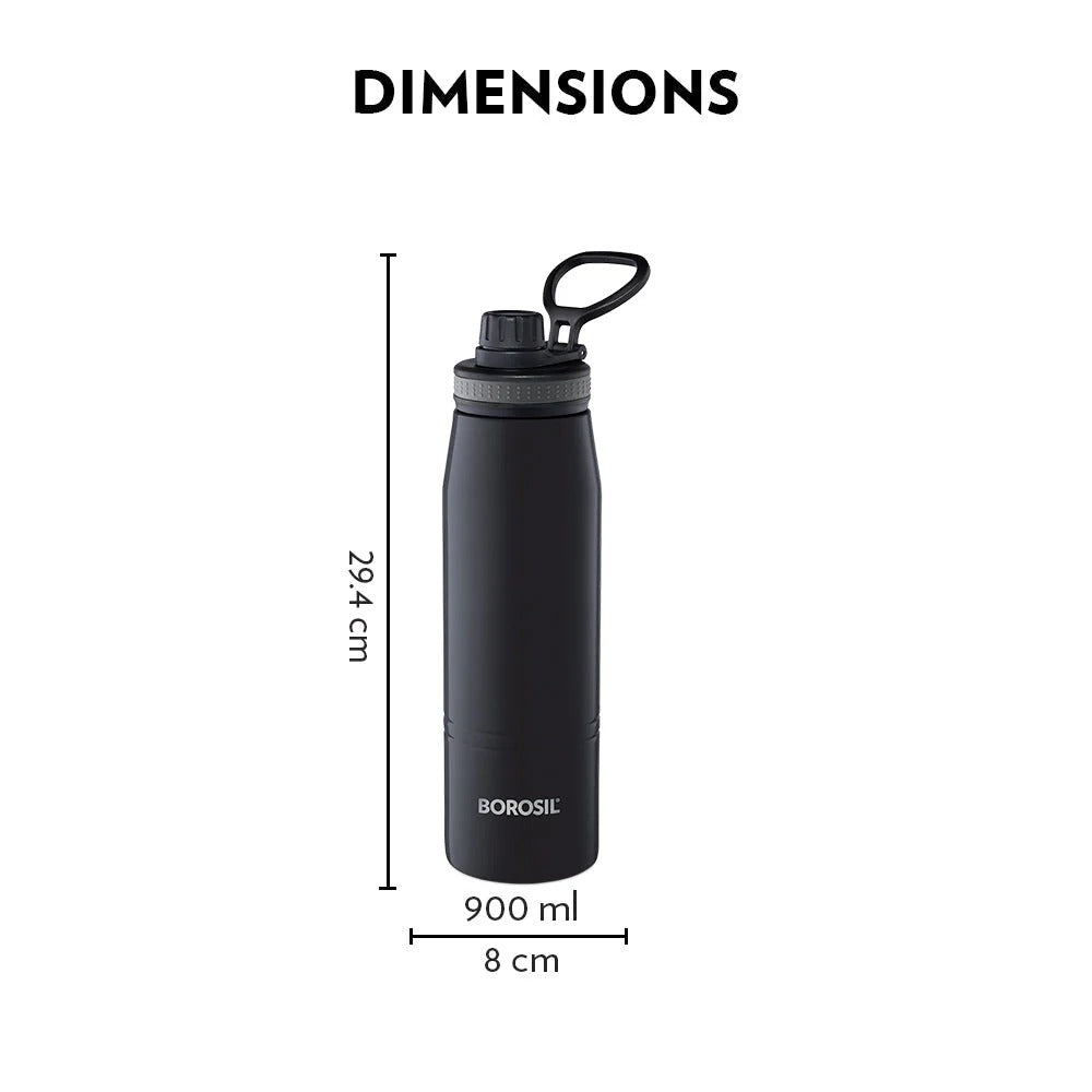 Borosil Hydra Thermoflask Steel Water Bottle Sports 900ml