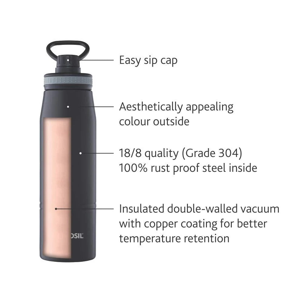 Borosil Hydra Thermoflask Steel Water Bottle Sports 900ml