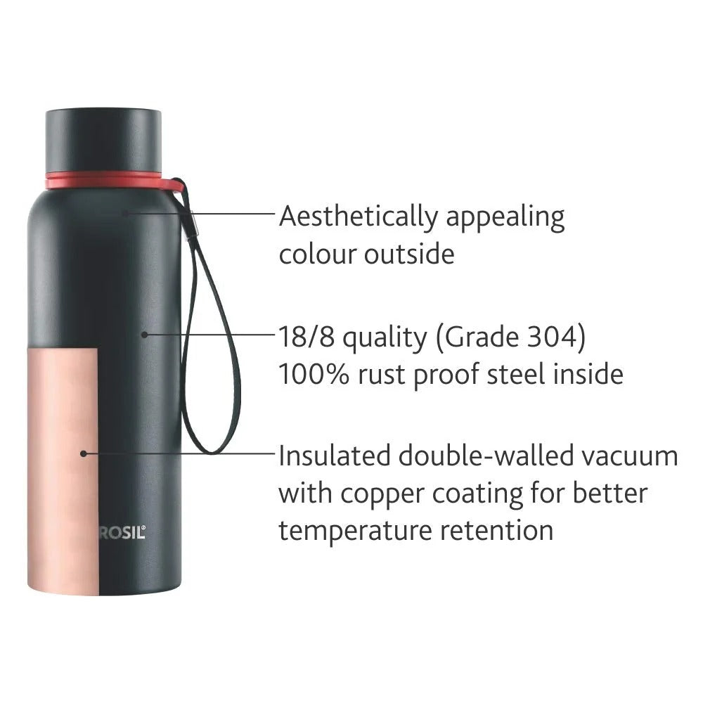 Borosil Hydra Thermoflask Water Bottle Trek Black 850ml
