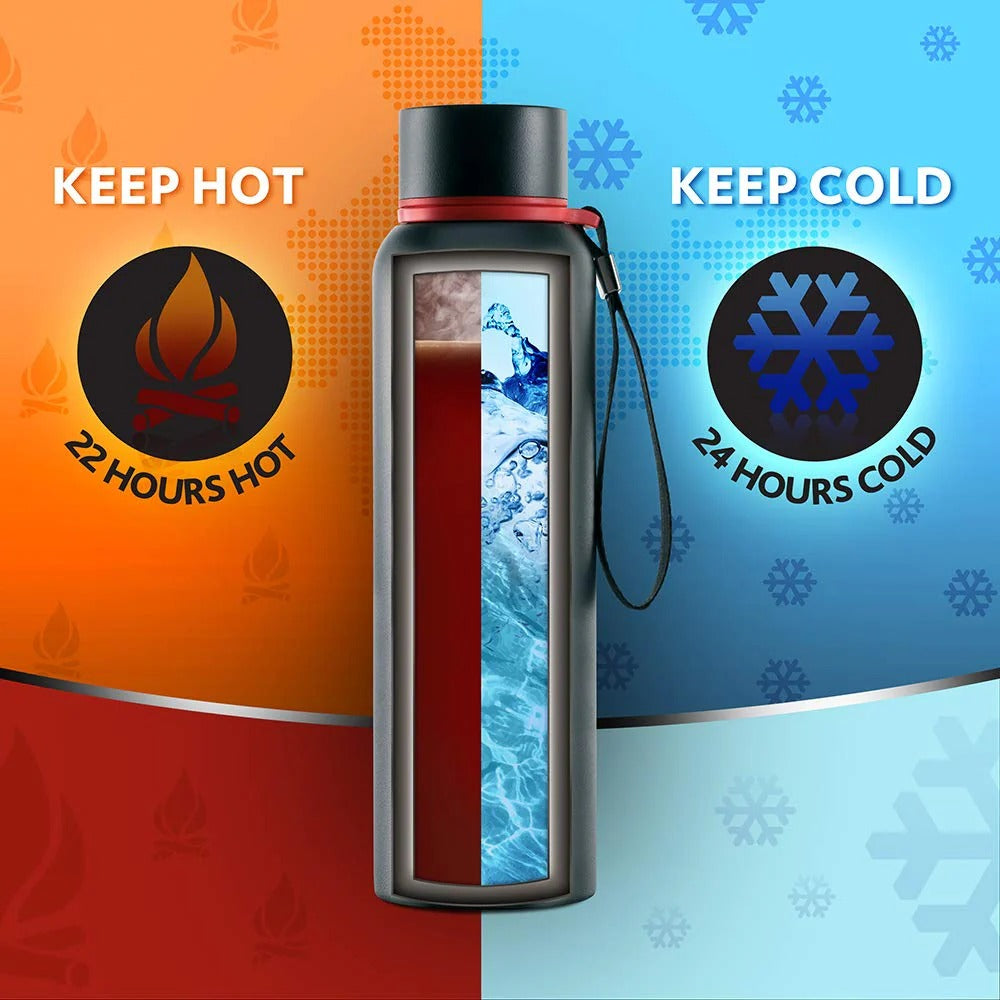 Borosil Hydra Thermoflask Water Bottle Trek Black 500ml