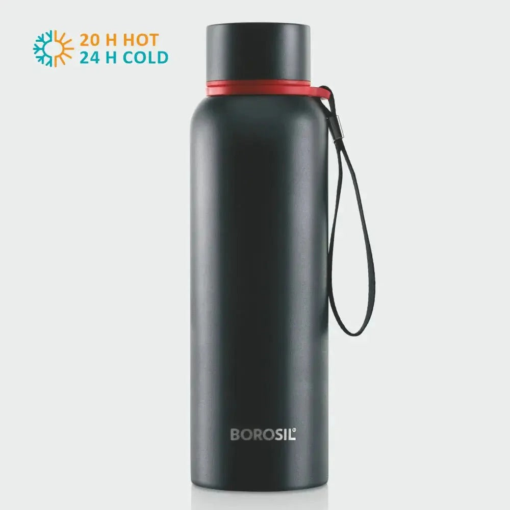 Borosil Hydra Thermoflask Water Bottle Trek Black 850ml