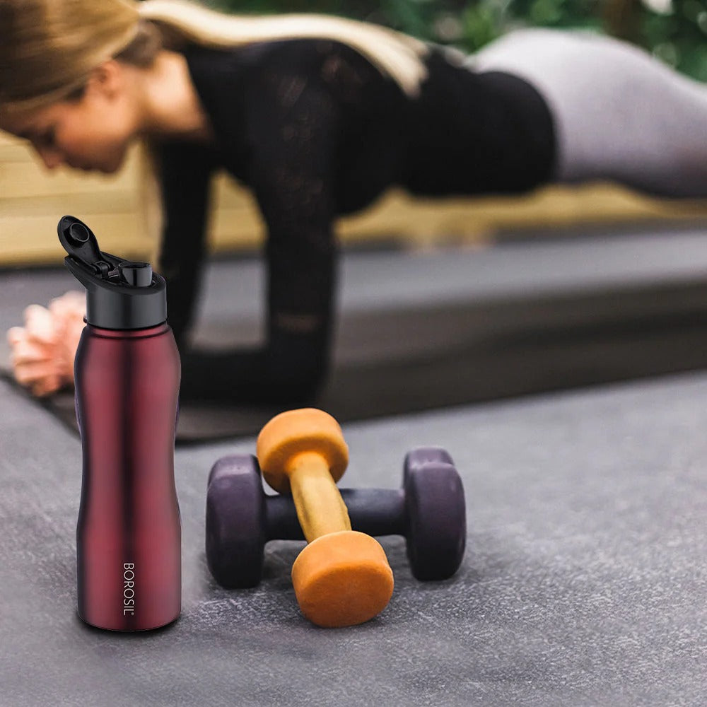 Borosil Grip N Sip Maroon Water Bottle