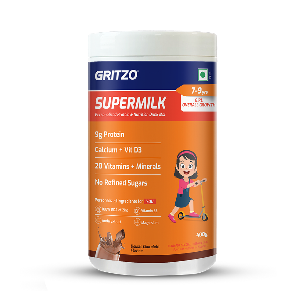 Gritzo SuperMilk Overall Growth Girls Protein Powder Double Chocolate - 400 gms
