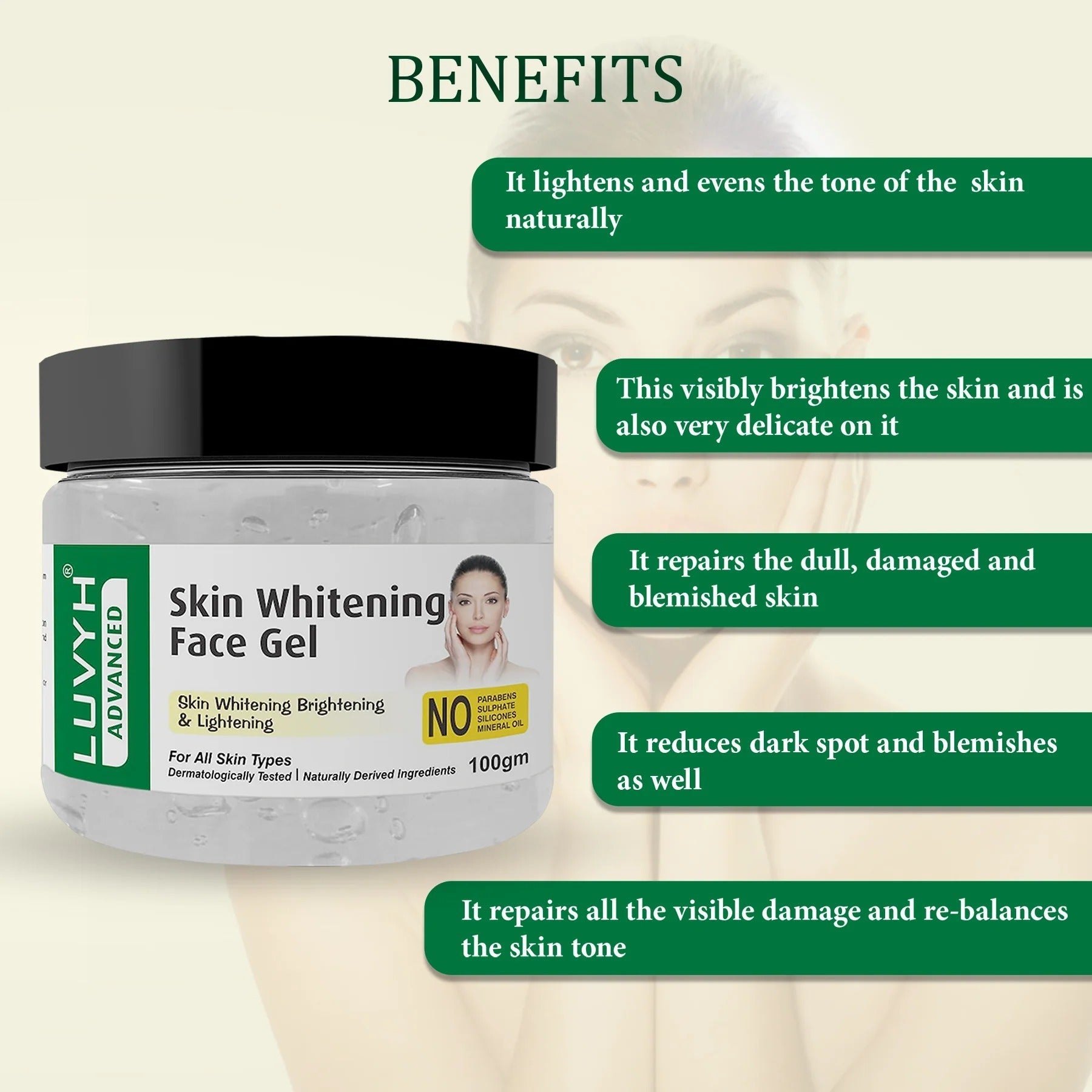 LuvYH Skin Whitening Face Gel - 100g