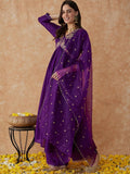 Sangria Alia Cut Ethnic Motifs Embroidered Anarkali Kurta With Palazzo & Dupatta Set