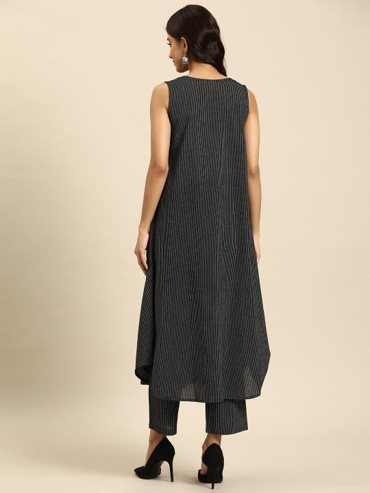 Anayna Striped Regular Pure Cotton Kurta with Trousers