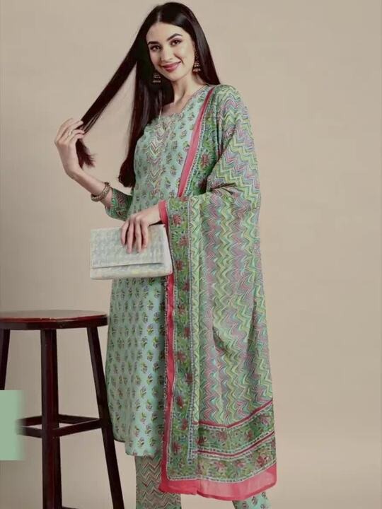 Anayna Women Floral Printed Pure Cotton Kurta with Trousers & With Dupatta