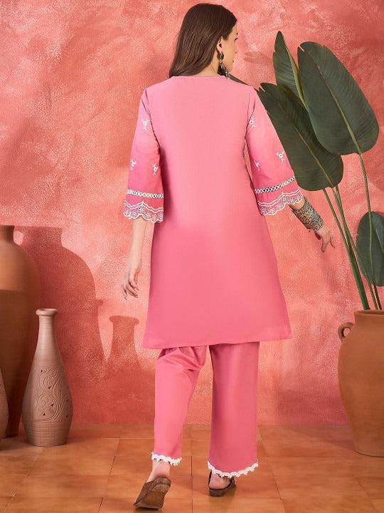 Sangria Chikankari Embroidered 100% Cotton Kurta & Dhoti Pants