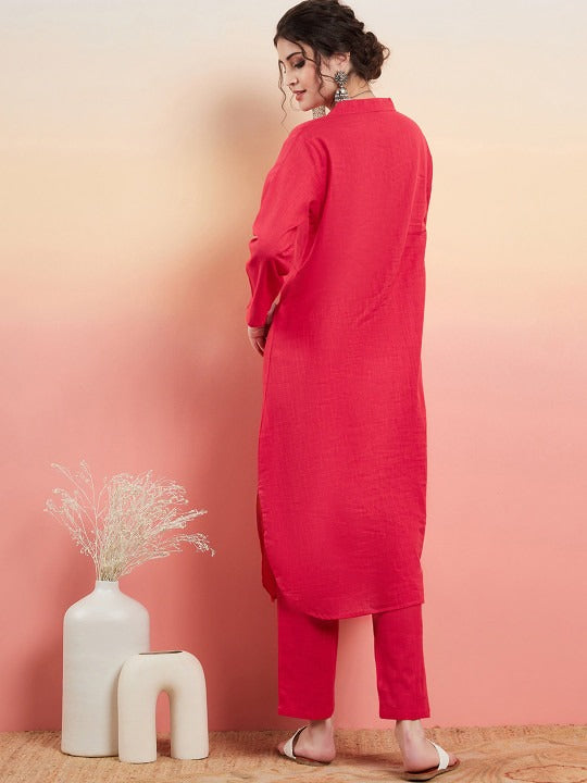 Sangria Pure Cotton V-Neck Pathani Kurta With Trousers