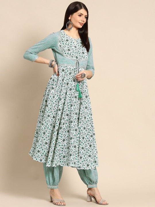 Anayna Women Green Ethnic Motifs Printed Pure Cotton Kurta with Salwar & Dupatta