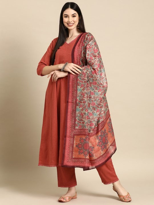 Anayna Anarkali Pure Cotton Kurta With Trousers & Dupatta