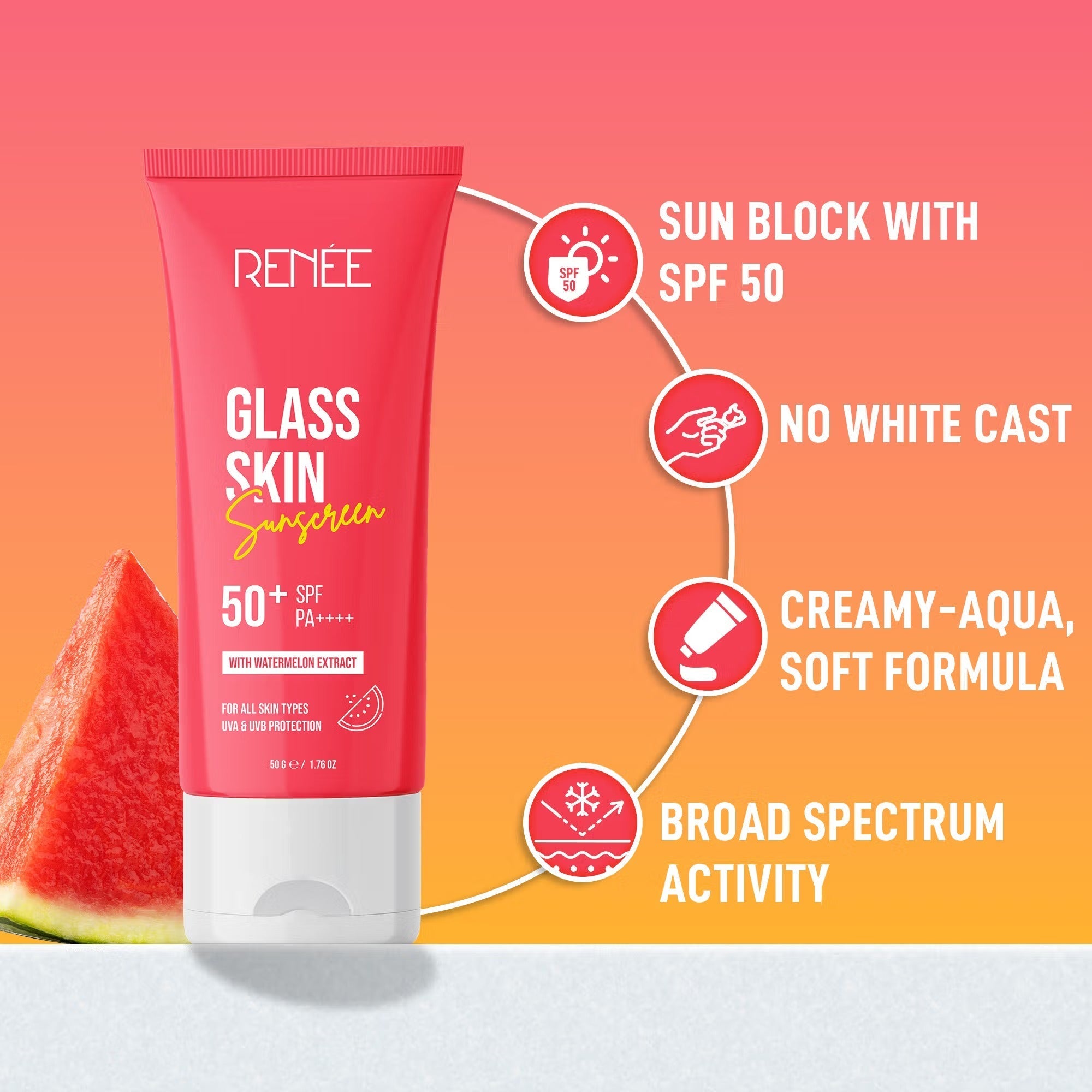 Renee Glass Skin Gel Sunscreen with SPF 50+ - 50 gms
