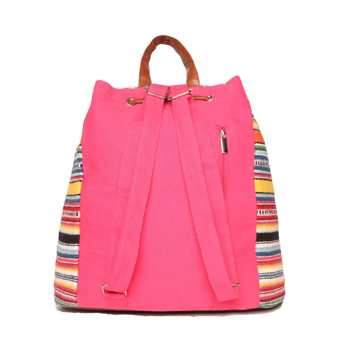 Astrid Multicolor Cotton Girls Backpack With External Pockets In Front Colour Stylish Multicolor Greenish Stripes