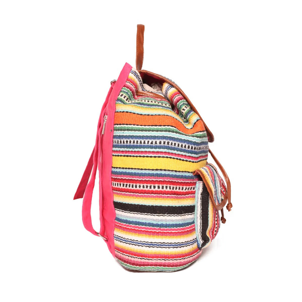 Astrid Multicolor Cotton Girls Backpack With External Pockets In Front Colour Stylish Multicolor Greenish Stripes