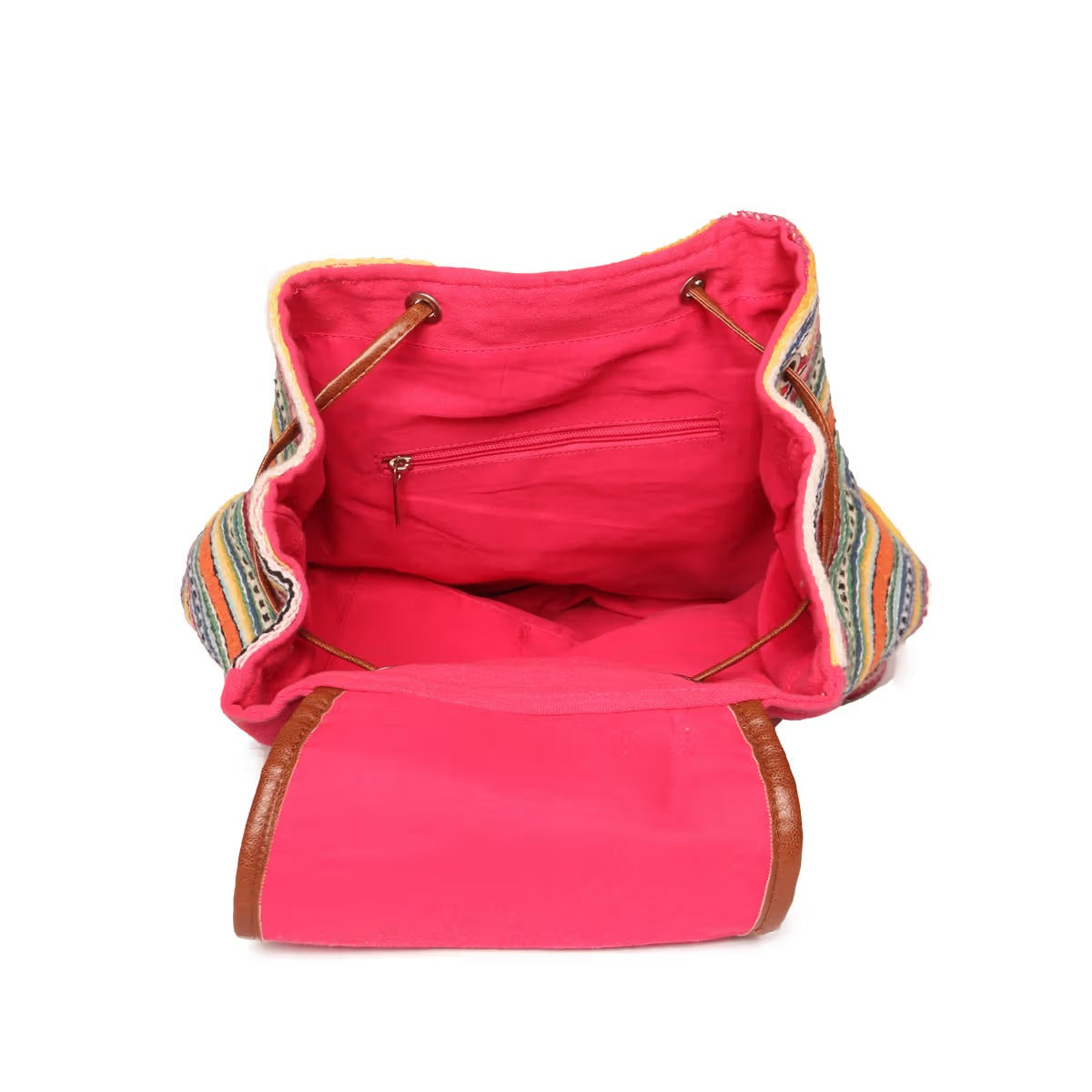Astrid Multicolor Cotton Girls Backpack With External Pockets In Front Colour Stylish Multicolor Greenish Stripes