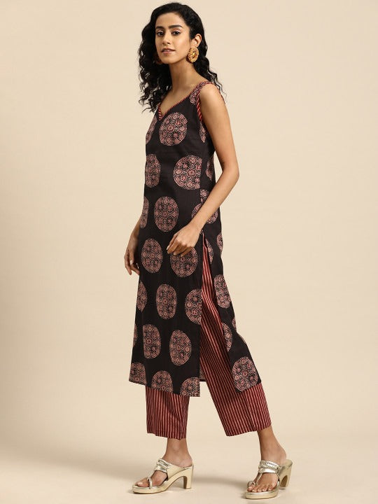 Anayna Women Ethnic Motifs Printed Regular Pure Cotton Kurta with Trousers & With Dupatta