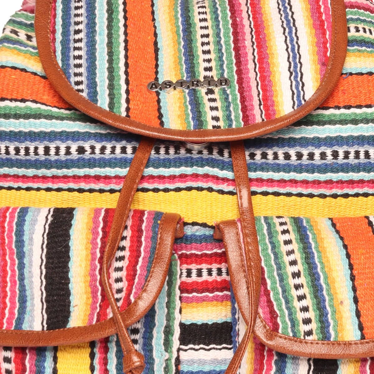 Astrid Multicolor Cotton Girls Backpack With External Pockets In Front Colour Stylish Multicolor Greenish Stripes