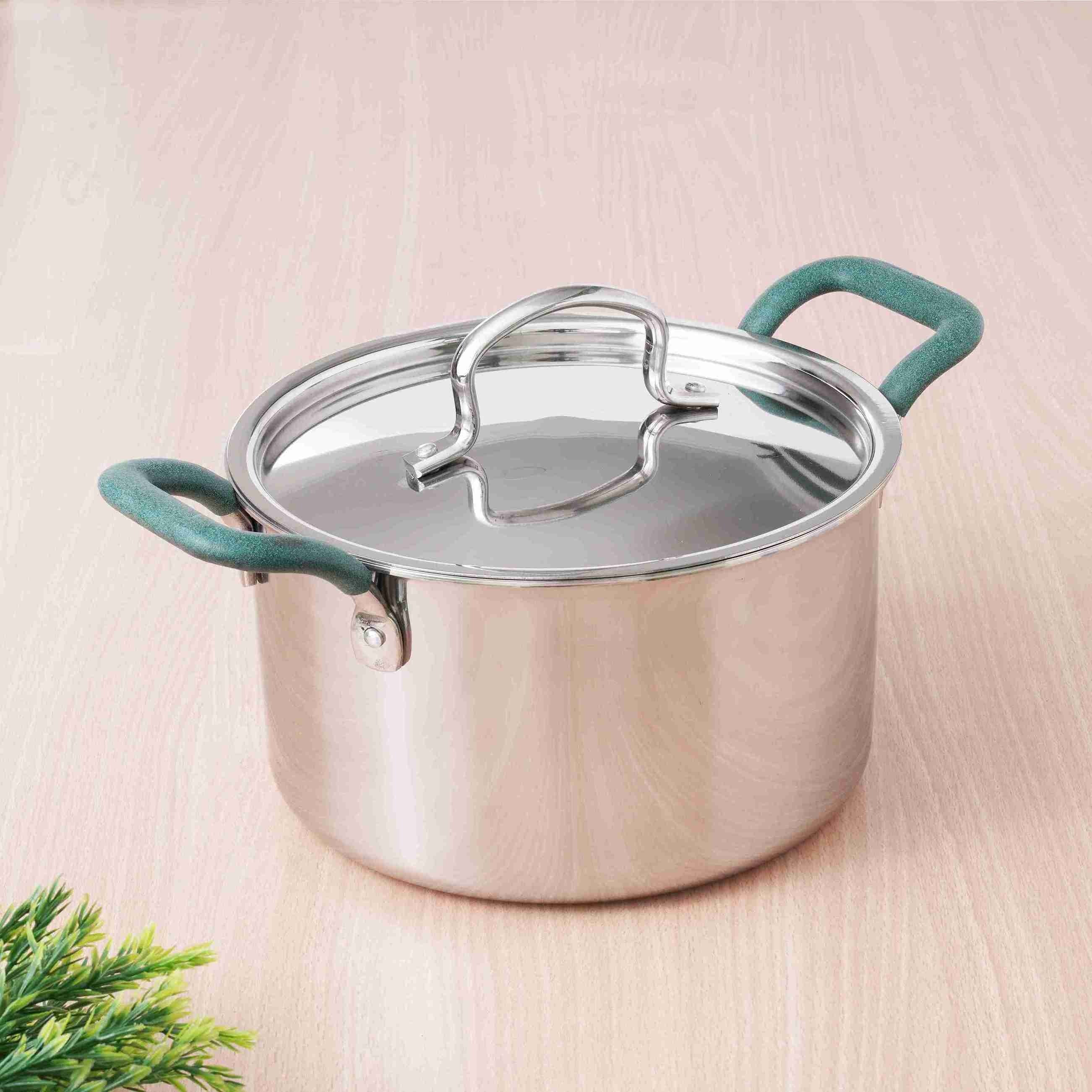 The Indus Valley Tri-Ply Stainless Steel Stockpot Casserole Biryani Pot with Steel Lid