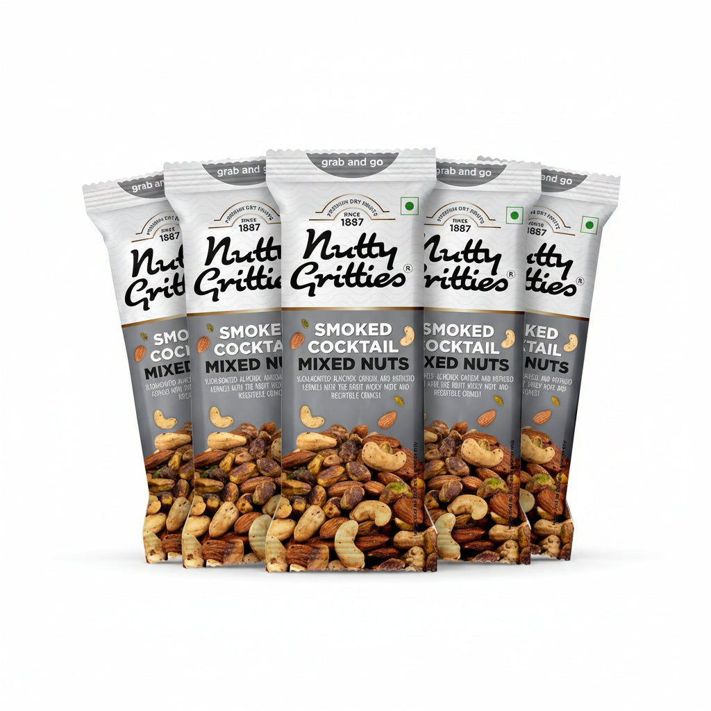 Nutty Gritties Grab And Go Smoked Cocktail Mixed Nuts - Pack of 6(40g Each Pack)